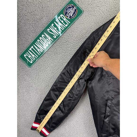 Starter Retro Satin Varsity Bomber Jacket Mens Medium Black Red $225 NWT NEW M - Picture 5 of 10
